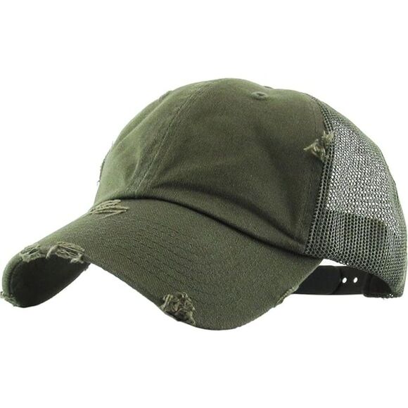 Women\'s Olive Distressed Mesh Back Adjustable Classic Comfortable Baseball Cap